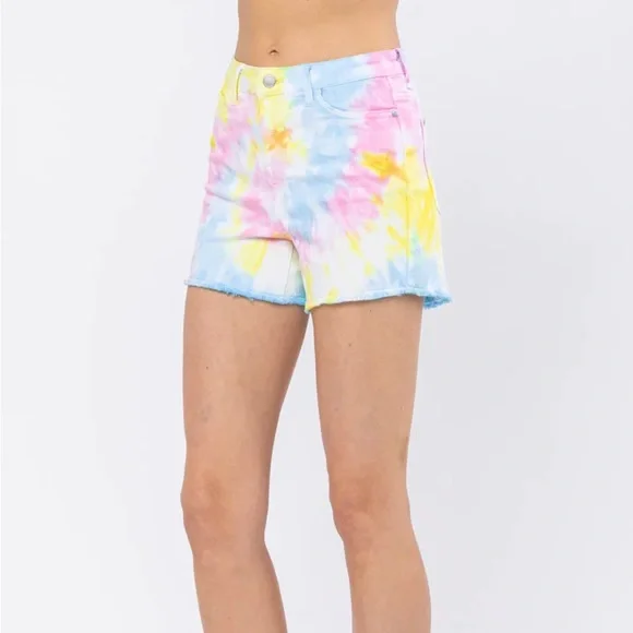 NWT Judy Blue Shorts Tie Dye Swirl Stretch Denim High Waist - Picture 2 of 10